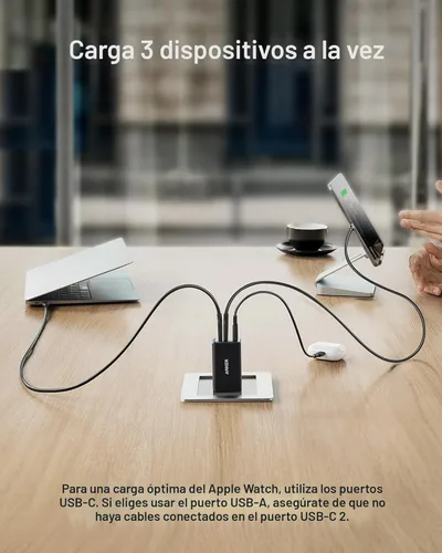 Miniatura 3 de Anker Cargador de teléfono, 65 W, 3 puertos, rápido, plegable, USB C, cargador tipo C, carga rápida para MacBook Pro/Air, iPad Pro, Galaxy S20, Dell