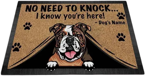 Felpudo personalizado para amantes de los perros, diseño de bulldog inglés No Need to Knock I Konw You're Here, 23.6 x 15.7 pulgadas English Bulldog