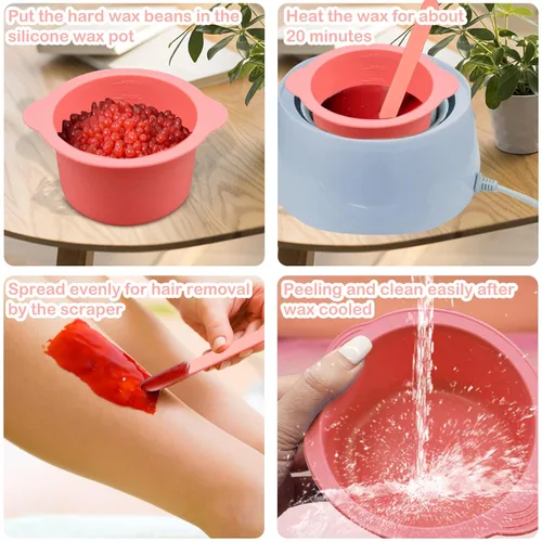 Miniatura 5 de Forros calentadores de cera de silicona con varillas de espátula, 2 cuencos antiadherentes reutilizables de cera para eliminación del vello