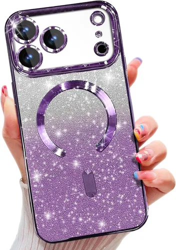 Miniatura 12 de Misscase Funda magnética compatible con iPhone 14 con purpurina y protector de lente de cámara, protección completa, compatible con MagSafe