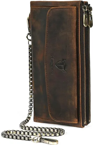 Miniatura 52 de Genuino Caballo Loco Cuero Regalo de Viaje Moneda Bolsillo Tarjetero Organizador Largo Cadena Rfid Cartera Monedero Con Broche Para Hombres Hombres