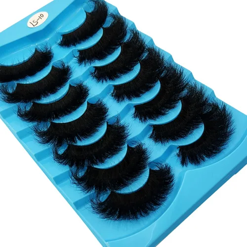 Miniatura 20 de 6 pares de pestañas postizas de ojo de gato, esponjosas pestañas de visón sintético 8D, pestañas dramáticas largas y gruesas (7 pares-BHZ01)