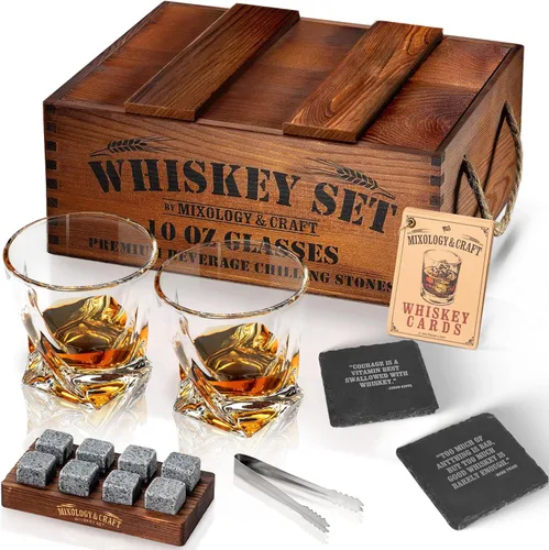 Miniatura 18 de Juego de vasos de whisky de Mixology & Craft de 2 vasos de cristal y posavasos de pizarra Regalo perfecto para vacaciones, regalo secreto de Papá