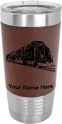 Miniatura 13 de LaserGram Vaso aislado al vacío de 20 onzas, tren de carga, grabado personalizado incluido (piel sintética, estilo béisbol)