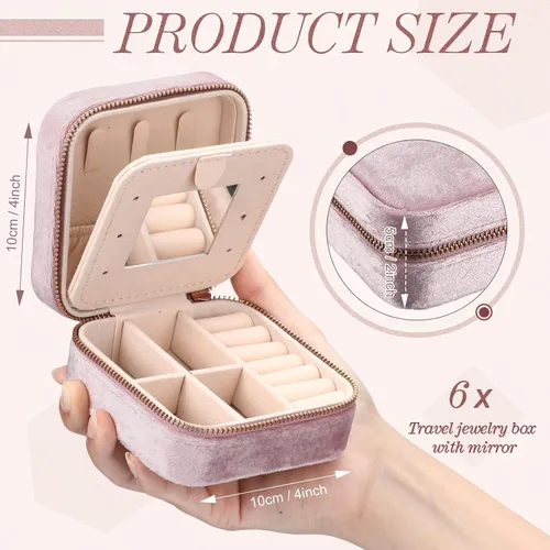 Miniatura 2 de Yinkin Joyero de viaje portátil de 6 piezas, caja de regalo de dama de honor, joyero de terciopelo, pequeño organizador de joyas de viaje, mini