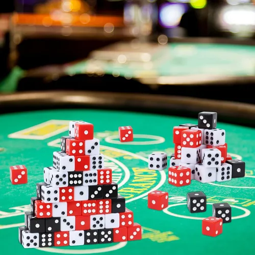 Miniatura 9 de Juego de 50 dados estándar de 0.63 pulgadas con acrílico negro, blanco, rojo, 6 caras, a granel, dados de casino para fiestas temáticas de casino