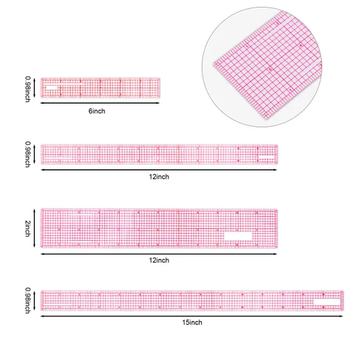 Miniatura 3 de Pelopy 4 piezas de regla de cuadrícula de plástico transparente, regla transparente, juego de herramientas de medición rectas de plástico para 12