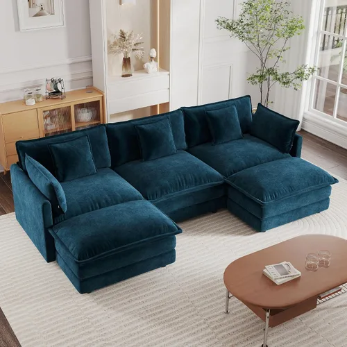 Miniatura 28 de mikibama - Sofá seccional modular, sofá en forma de L de 76.4 pulgadas para sala de estar, sofá cama cómodo tipo nube con otomano móvil, combinación