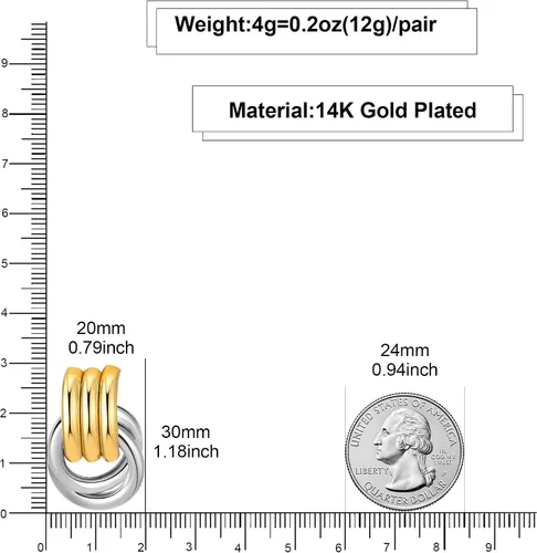Miniatura 5 de Aretes gruesos de nudo dorado para mujer, aretes de eslabones largos con diseño geométrico de oro y plata