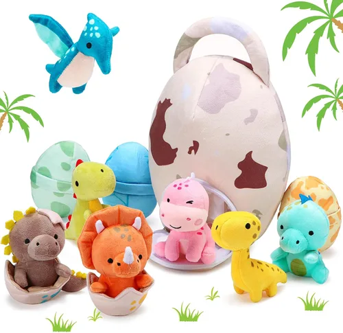 Zhanmai 11 piezas de juguete de dinosaurio de Pascua de peluche pequeño y bolsa de huevos Dino de peluche lindo juguete de dinosaurio de peluche