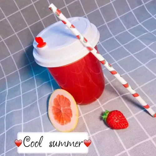 Miniatura 2 de popotes de papel con motivos de Frutas, biodegradable, 7.75 pulgadas, desechables, 100 unidades., Lemon Limón