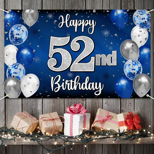 Miniatura 49 de Decoración de feliz cumpleaños 35, globo azul y plateado de 35 años, cartel grande de telón de fondo de cumpleaños, suministros para fiesta de 35th