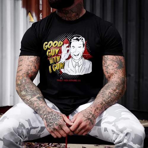 Miniatura 3 de Combat Iron Good Guy with a Gun - Camiseta con gráfico de cómic dibujado a mano para hombre