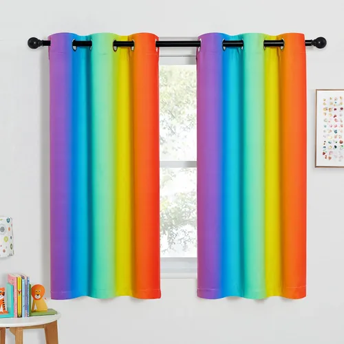 Miniatura 10 de NICETOWN Cortinas opacas arcoíris para niños, para dormitorio de princesa, sala de juegos, cortinas degradadas con aislamiento térmico y parte