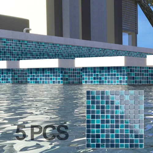 Miniatura 8 de LSDECO 5 hojas de azulejos de mosaico de vidrio, azulejos de piscina, azulejos de cocina de 12 x 12 pulgadas, azulejos de vidrio para pared de baño