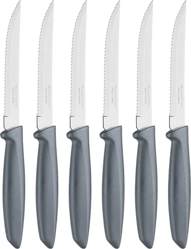 Miniatura 8 de Tramontina 23498054 - Juego de 6 cuchillos de cocina dentados con frutas y tomates, pelador de verduras, acero inoxidable, multiusos, punta Negro