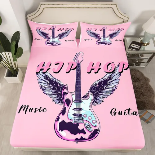 Miniatura 36 de Castle Fairy Juego de sábanas de botas de vaquero, tamaño individual, juego de ropa de cama de guitarra musical bohemia de 3 piezas para niños
