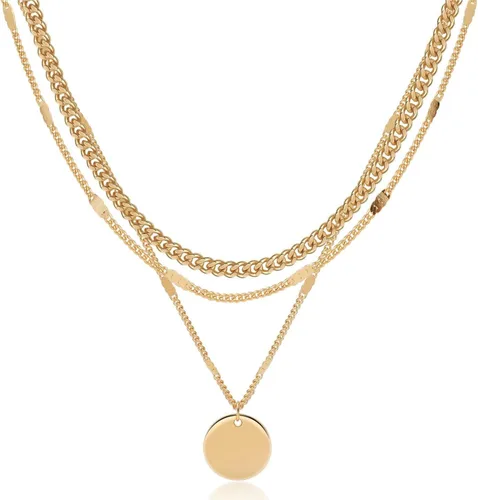 Miniatura 4 de ASCOMY Collares en capas para mujer, delicado collar de oro chapado en oro de 14 quilates, collar de espiga para mujer, collar de cruz de perlas