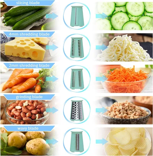 Miniatura 5 de ENERGEVITY Rallador de queso giratorio manual con asa, triturador de queso de cuchillas inoxidables reemplazables 5 en 1, base de succión fuerte