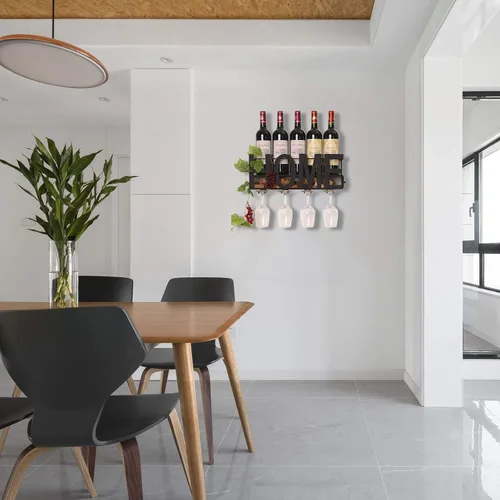 Miniatura 6 de Soporte de metal para botellas y copas de vino de Soduku, para montar en la pared, con espacio para almacenar corchos