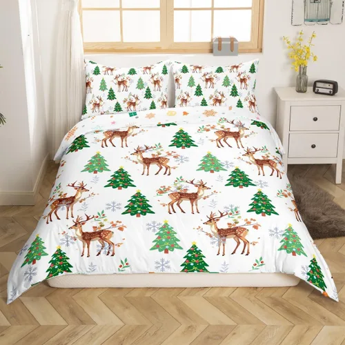 Miniatura 15 de Funda de edredón de Feliz Navidad para niños, jóvenes y adultos, juego de ropa de cama de Papá Noel de Navidad, diseño de copos de nieve, árbol