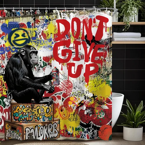 Miniatura 4 de Juego de cortinas de ducha inspiradoras de graffiti abstractas para baño, 60 pulgadas de ancho x 72 pulgadas de alto, divertidas cortinas de ducha