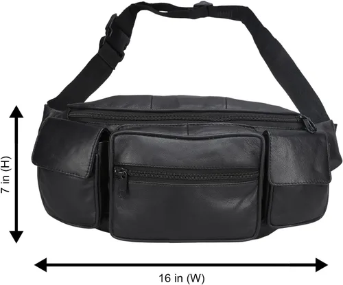 Miniatura 8 de Cangurera de Leatherboss Jumbo con bolsillos laterales Valcro, Negro