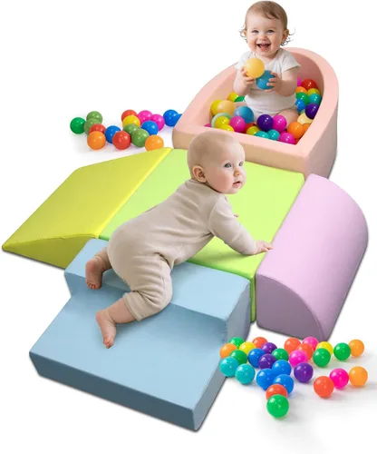 Bloques de escalada para bebés, juego suave para bebés de 6 a 12 meses, parte inferior de partículas antideslizantes y conectores de velcro,