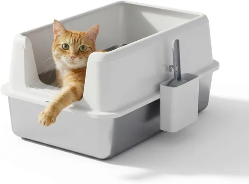 Miniatura 7 de Caja de arena para gatos de acero inoxidable, caja de arena de metal cerrada XL con tapa y filtro de arena lateral, diseño antiadherente antifugas