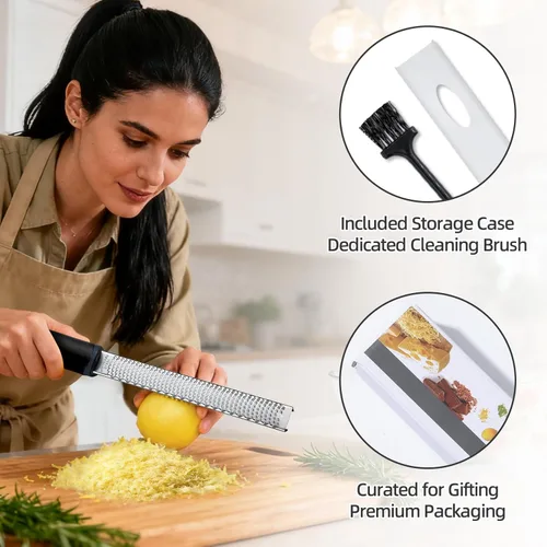 Miniatura 5 de Koythin Zester, rallador de limón y queso con cepillo, herramienta de cocina resistente para rallar cítricos, queso parmesano, chocolate, jengibre