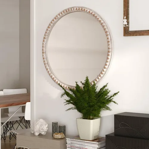 Miniatura 6 de COZAYH Espejo decorativo con marco de madera envejecida, espejo decorativo de pared estilo rústico (redondo)