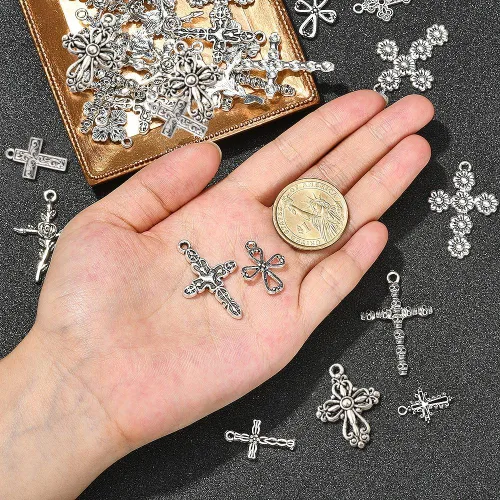 Miniatura 3 de LiQunSweet 100 dijes de cruz de religión de 10 estilos para hacer joyas, manualidades, accesorios Colgantes de religión cruzada_10 estilos