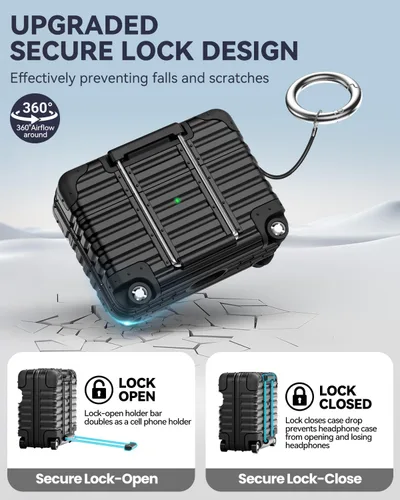 Miniatura 3 de Funda con bloqueo de seguridad para AirPods Pro de 2ª/1ª generación con kit de limpieza, bonito y divertido diseño de maleta, funda para AirPods Pro