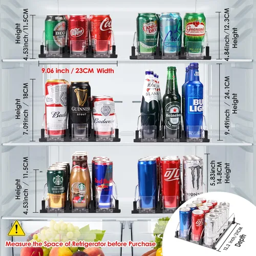 Miniatura 3 de Dispensador de bebidas para refrigerador, organizador de latas de soda autoempujable para refrigerador, 3 filas han sido montadas, organizador