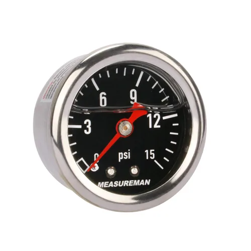 Miniatura 18 de MEASUREMAN - Manómetro, 0 a 15 psi, relleno glicerina, esfera 1.5 pulgadas, caja acero inoxidable 304, montaje central posterior 1/8 NPT, adaptador