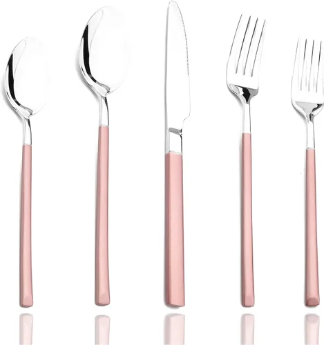 Miniatura 10 de JASHII Juego de cubiertos de 20 piezas, acero inoxidable 18/10, servicio para 4, utensilios de comida, tenedores, cucharas y cuchillos, borde