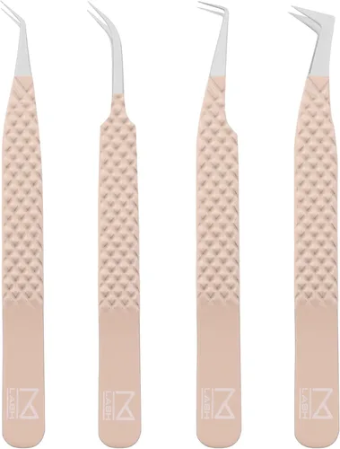 Miniatura 12 de M LASH - Pinzas para extensiones de pestañas (juego de 4) – Pinzas profesionales para extensiones de pestañas, punta de fibra, acero japonés, juego