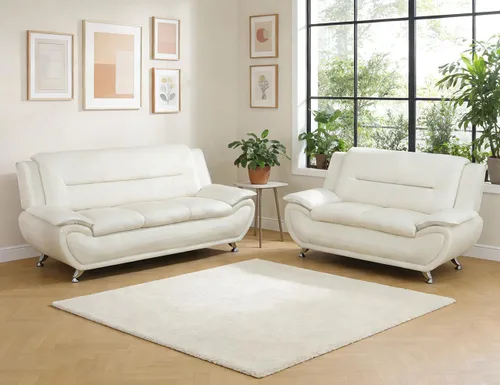 Miniatura 60 de Sofás Seccionales de Cuero, Conjuntos de Muebles de Sala de Estar, 3 Piezas Conjunto de Sofá Moderno para Sala de Blanco crema
