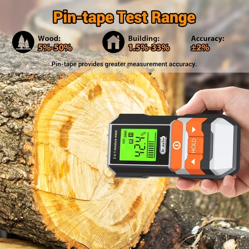 Miniatura 2 de Dr.meter Medidor de Humedad de Madera, 2 en 1 Probador de Humedad con y sin Punta, Sensor Digital de Humedad para Madera, Leña, Yeso, Papel, Piso