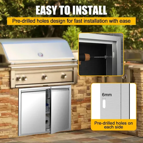 Miniatura 5 de Puertas de cocina para exteriores de 26 pulgadas de ancho x 24 pulgadas de alto con mango horizontal, puertas de acceso dobles para barbacoa, acero