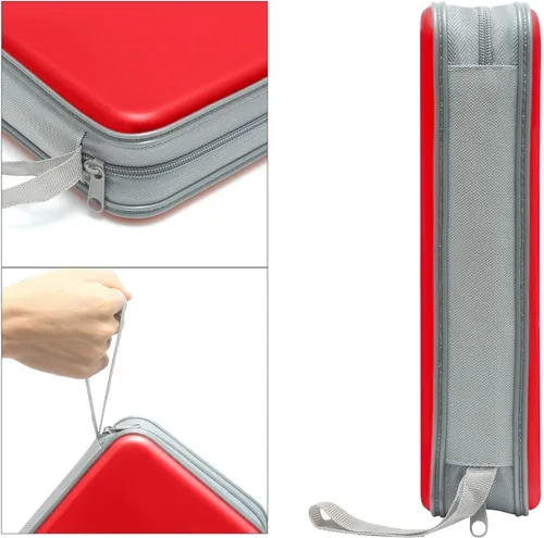 Miniatura 3 de Siveit Funda para CD, soporte para 80 CD/DVD, carteras para CD/DVD, estuches duros de plástico para CD/DVD, organizador de almacenamiento para Rojo