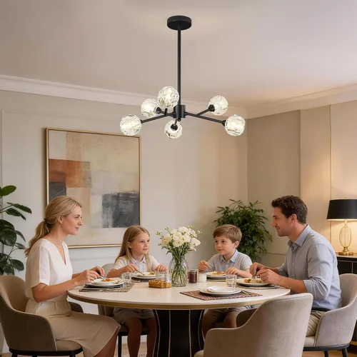 Miniatura 2 de Weesalife Sputnik - Candelabros para comedor sobre mesa, modernos candelabros de cristal, 6 luces negras para sala de estar, dormitorio, isla
