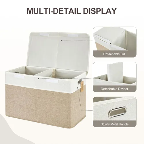 Miniatura 3 de Caja de juguetes grande con tapa abatible, contenedores organizadores de almacenamiento plegables con divisores y asas, cestas contenedoras