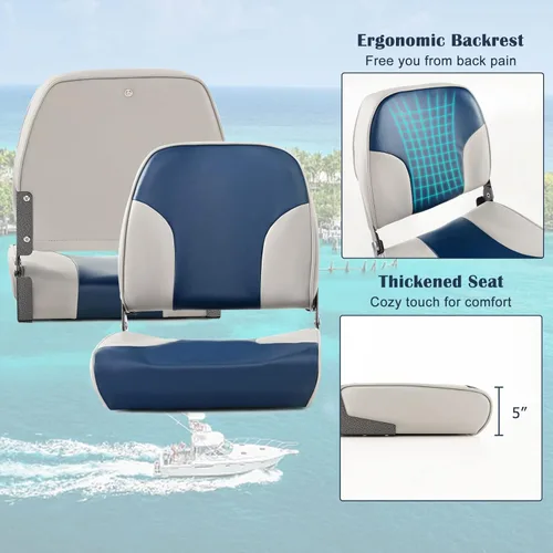 Miniatura 3 de Goplus Asientos para barco con respaldo bajo/alto, asiento plegable para barco con tornillos de acero inoxidable y bisagras de aluminio, acolchado