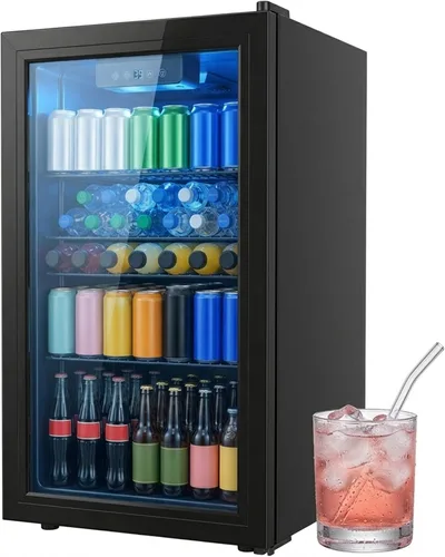 Miniatura 8 de Refrigerador de bebidas de 1.7 pies cúbicos, mini refrigerador de 68 latas con puerta de vidrio, control digital de temperatura, estantes