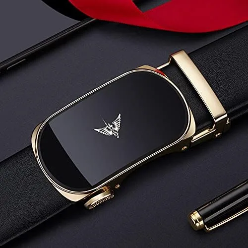 Miniatura 2 de VANNANBA Cinturones de trinquete de cuero para hombre, cinturón de cintura con hebilla automtica, cinturón para hombre con caja de regalo