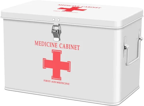 Miniatura 15 de Flexzion - Caja para medicamentos del hogar, botiquín de farmacia, 33 x 21 x 19 cm, caja de almacenamiento de metal para medicamentos de emergencia