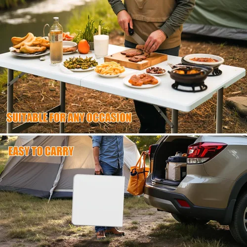Miniatura 5 de VTOY Mesa plegable de 4 pies (24 x 48 pulgadas), mesa resistente para interiores y exteriores con asa de transporte, mesa plegable para picnic