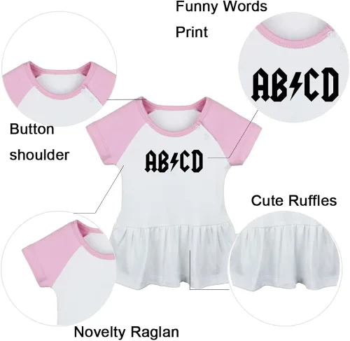 Miniatura 2 de Pack of 2, AB CD & Born to Rock Funny Print Dresses, Newborn Infant Baby Girls Princess Dress, Cute Ruffle