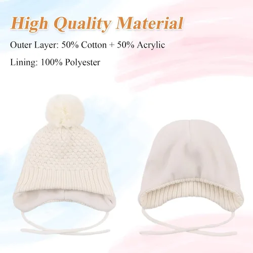 Miniatura 3 de Gorros de invierno para niña con forro polar para niños, gorro de punto con orejeras con pompón, de 0 a 8 años